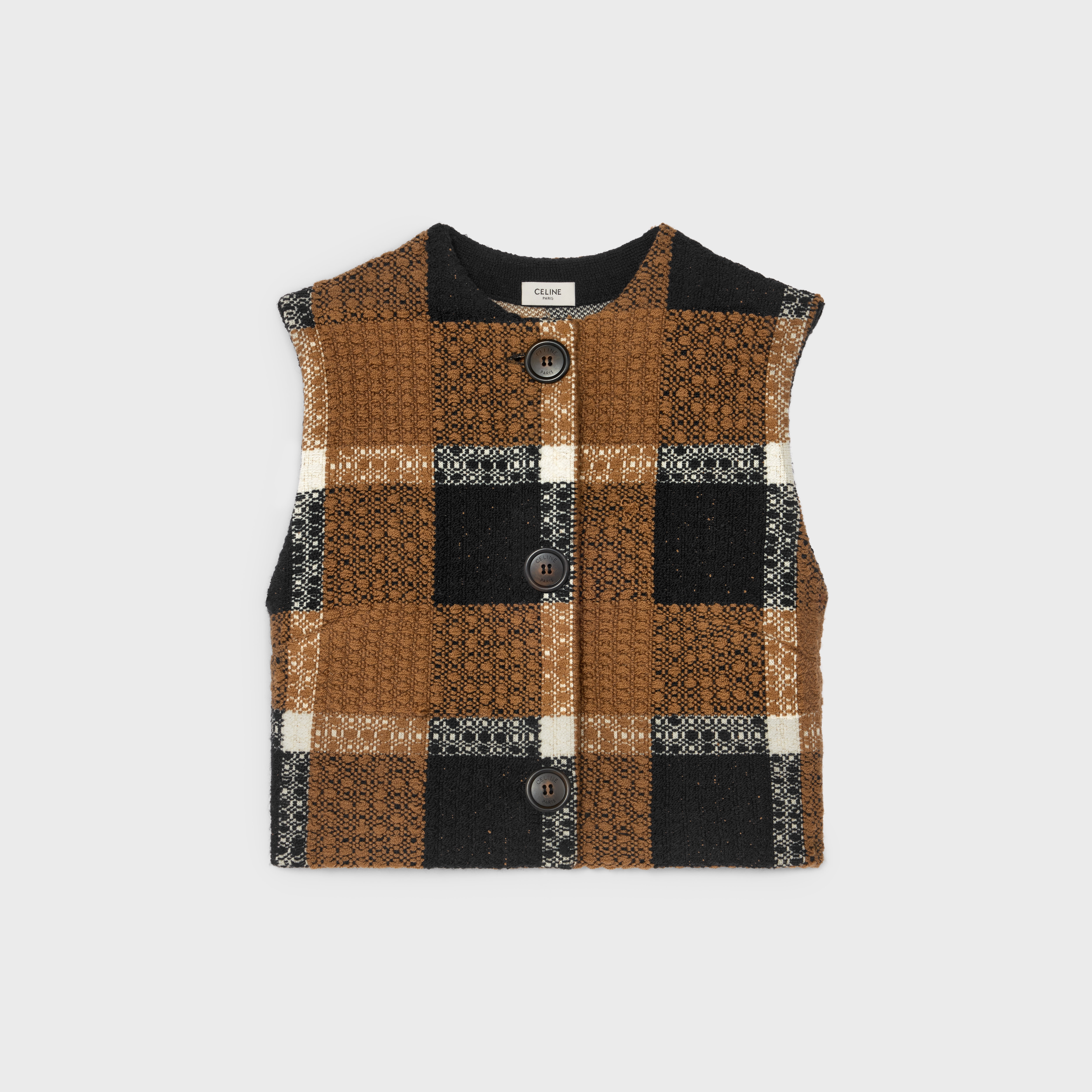 cardigan IN tartan mohair jacquard - WHITE/BLACK/CAMEL | CELINE